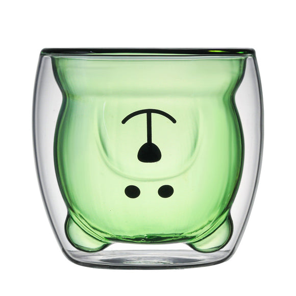 NNEDSZ 2pcs Cute Bear Mugs Double Wall Insulated Glasses for Juice Coffee Tea Milk - Green Bear
