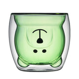 NNEDSZ 2pcs Cute Bear Mugs Double Wall Insulated Glasses for Juice Coffee Tea Milk - Green Bear