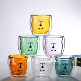 NNEDSZ 2pcs Cute Bear Mugs Double Wall Insulated Glasses for Juice Coffee Tea Milk - Happy Bear