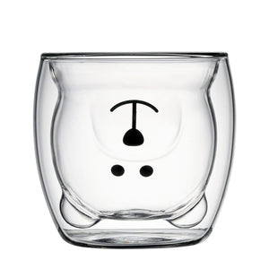 NNEDSZ 2pcs Cute Bear Mugs Double Wall Insulated Glasses for Juice Coffee Tea Milk - Happy Bear