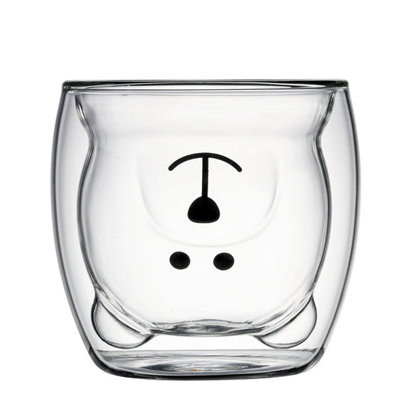 NNEDSZ 2pcs Cute Bear Mugs Double Wall Insulated Glasses for Juice Coffee Tea Milk - Happy Bear