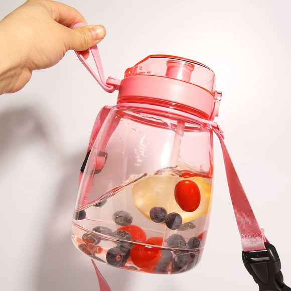 NNEDSZ Clear Large Water Bottle Water Jug with Adjustable Shoulder Strap - Pink