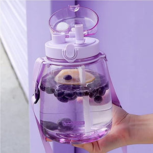 NNEDSZ Clear Large Water Bottle Water Jug with Adjustable Shoulder Strap - Purple