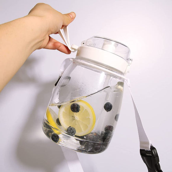 NNEDSZ Clear Large Water Bottle Water Jug with Adjustable Shoulder Strap - White