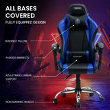 NNEDSZ Conquest Series Reclining Gaming Ergonomic Office Chair with Lumbar and Neck Pillows, Black and Blue