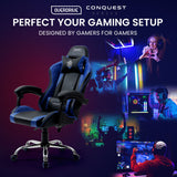 NNEDSZ Conquest Series Reclining Gaming Ergonomic Office Chair with Lumbar and Neck Pillows, Black and Blue