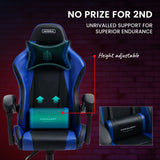 NNEDSZ Conquest Series Reclining Gaming Ergonomic Office Chair with Lumbar and Neck Pillows, Black and Blue