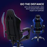 NNEDSZ Conquest Series Reclining Gaming Ergonomic Office Chair with Lumbar and Neck Pillows, Black and Blue