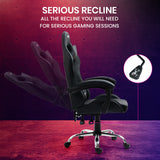 NNEDSZ Conquest Series Reclining Gaming Ergonomic Office Chair with Lumbar and Neck Pillows, Black