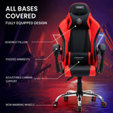 NNEDSZ Conquest Series Reclining Gaming Ergonomic Office Chair with Lumbar and Neck Pillows, Black and Red