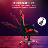 NNEDSZ Conquest Series Reclining Gaming Ergonomic Office Chair with Lumbar and Neck Pillows, Black and Red