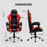 NNEDSZ Conquest Series Reclining Gaming Ergonomic Office Chair with Lumbar and Neck Pillows, Black and Red