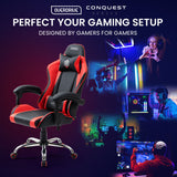 NNEDSZ Conquest Series Reclining Gaming Ergonomic Office Chair with Lumbar and Neck Pillows, Black and Red