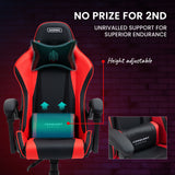 NNEDSZ Conquest Series Reclining Gaming Ergonomic Office Chair with Lumbar and Neck Pillows, Black and Red
