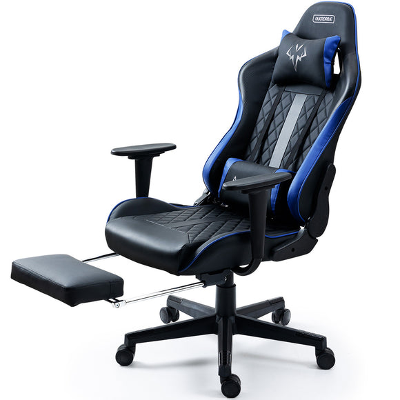 NNEDSZ Apex Series Reclining Gaming Ergonomic Office Chair with Footrest, Black and Blue