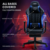 NNEDSZ Apex Series Reclining Gaming Ergonomic Office Chair with Footrest, Black and Blue