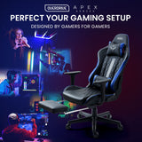 NNEDSZ Apex Series Reclining Gaming Ergonomic Office Chair with Footrest, Black and Blue
