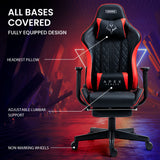 NNEDSZ Apex Series Reclining Gaming Ergonomic Office Chair with Footrest, Black and Red
