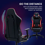 NNEDSZ Apex Series Reclining Gaming Ergonomic Office Chair with Footrest, Black and Red