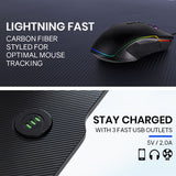 NNEDSZ Gaming Desk, 120x60cm, Carbon Fiber Styling, LED Lights, Headset Hanger, Cup Holder, Cable Management, Black