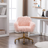 NNEDSZ Fluffy Office Chair Faux Fur Modern Swivel Desk Chair for Women And Girls-Pink