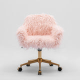 NNEDSZ Fluffy Office Chair Faux Fur Modern Swivel Desk Chair for Women And Girls-Pink