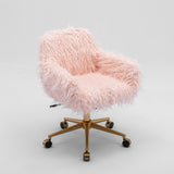 NNEDSZ Fluffy Office Chair Faux Fur Modern Swivel Desk Chair for Women And Girls-Pink