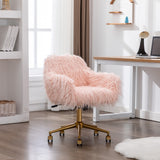 NNEDSZ Fluffy Office Chair Faux Fur Modern Swivel Desk Chair for Women And Girls-Pink