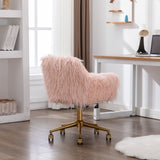 NNEDSZ Fluffy Office Chair Faux Fur Modern Swivel Desk Chair for Women And Girls-Pink