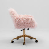 NNEDSZ Fluffy Office Chair Faux Fur Modern Swivel Desk Chair for Women And Girls-Pink