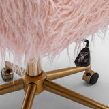 NNEDSZ Fluffy Office Chair Faux Fur Modern Swivel Desk Chair for Women And Girls-Pink