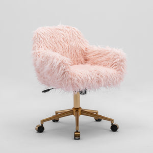 NNEDSZ Fluffy Office Chair Faux Fur Modern Swivel Desk Chair for Women And Girls-Pink