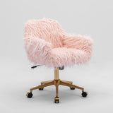 NNEDSZ Fluffy Office Chair Faux Fur Modern Swivel Desk Chair for Women And Girls-Pink