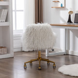 NNEDSZ Fluffy Office Chair Faux Fur Modern Swivel Desk Chair for Women And Girls-White