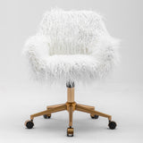 NNEDSZ Fluffy Office Chair Faux Fur Modern Swivel Desk Chair for Women And Girls-White