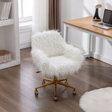 NNEDSZ Fluffy Office Chair Faux Fur Modern Swivel Desk Chair for Women And Girls-White