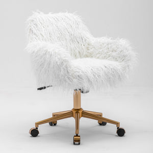 NNEDSZ Fluffy Office Chair Faux Fur Modern Swivel Desk Chair for Women And Girls-White