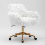 NNEDSZ Fluffy Office Chair Faux Fur Modern Swivel Desk Chair for Women And Girls-White