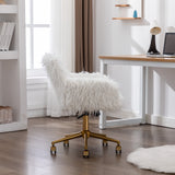 NNEDSZ Fluffy Office Chair Faux Fur Modern Swivel Desk Chair for Women And Girls-White