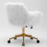 NNEDSZ Fluffy Office Chair Faux Fur Modern Swivel Desk Chair for Women And Girls-White