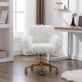 NNEDSZ Fluffy Office Chair Faux Fur Modern Swivel Desk Chair for Women And Girls-White
