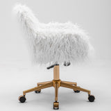 NNEDSZ Fluffy Office Chair Faux Fur Modern Swivel Desk Chair for Women And Girls-White