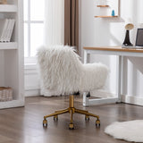 NNEDSZ Fluffy Office Chair Faux Fur Modern Swivel Desk Chair for Women And Girls-White