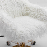 NNEDSZ Fluffy Office Chair Faux Fur Modern Swivel Desk Chair for Women And Girls-White