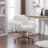 NNEDSZ Fluffy Office Chair Faux Fur Modern Swivel Desk Chair for Women And Girls-White