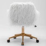 NNEDSZ Fluffy Office Chair Faux Fur Modern Swivel Desk Chair for Women And Girls-White