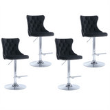 NNEDSZ 4x Height Adjustable Swivel Bar Stool Velvet Studs Barstool with Footrest and Chromed Base- Black
