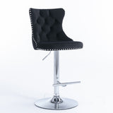 NNEDSZ 4x Height Adjustable Swivel Bar Stool Velvet Studs Barstool with Footrest and Chromed Base- Black