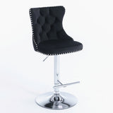 NNEDSZ 4x Height Adjustable Swivel Bar Stool Velvet Studs Barstool with Footrest and Chromed Base- Black