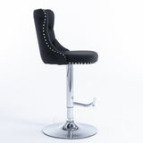 NNEDSZ 4x Height Adjustable Swivel Bar Stool Velvet Studs Barstool with Footrest and Chromed Base- Black